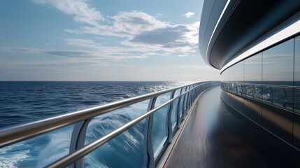 Fototapeta premium Serene Ocean View from an Elegant Modern Deck Overlooking Water