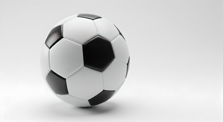 Obraz premium Realistic 3D soccer ball with classic pattern, soft shadows, and smooth texture on white background.