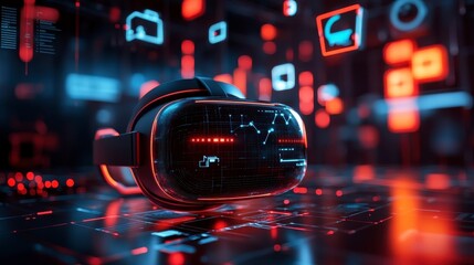 Futuristic Virtual Reality Headset with Digital Interface Background