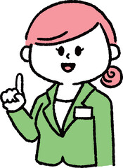 指差しをしているスーツの女性