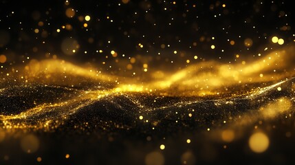 Obraz premium Abstract Modern Magic Gold Dust Background Over Black: Beautiful Golden Art Widescreen