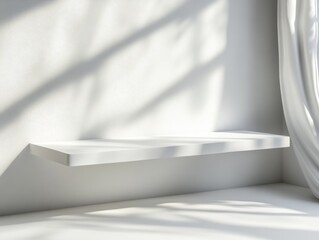 empty white display shelf perfect for brand presentation product placement 