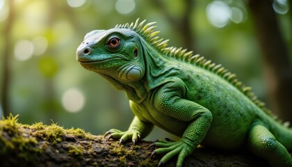 Obraz premium Green iguana in a forest