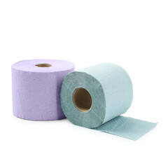 Colorful toilet paper rolls isolated on white
