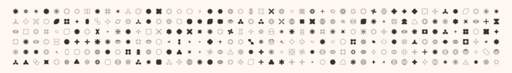 Postmodern geometric abstract shapes, Retro design symbols in Y2K. Brutalist vector shapes, trendy retro design symbols in Y2K style. Geometric shapes set.