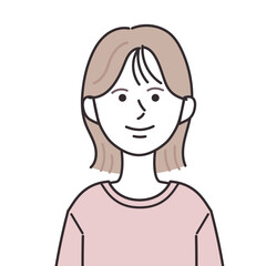 Tシャツを着た外ハネボブの女性