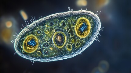 Analyzing Protozoan Microorganism Showing Internal Structures Under Microscope