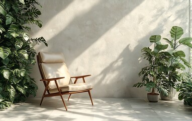 Obraz premium Serene room sunlight chair plants
