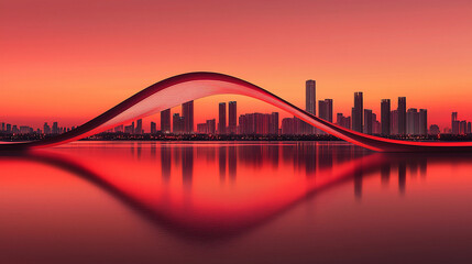 Obraz premium Sunrise City Bridge Reflection