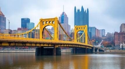 Obraz premium Pittsburgh's iconic yellow bridge spanning the Allegheny River