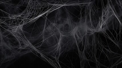 Creepy Spider Webs Silhouette Isolated on Black Banner Panorama: Halloween Background Template