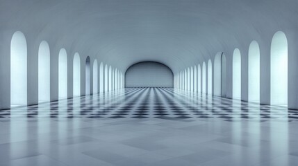 Fototapeta premium Serene Hallway: Architectural Grandeur in Cool Tones