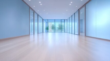 Serene Modern Office Interior: Light, Spacious, and Tranquil Workspace