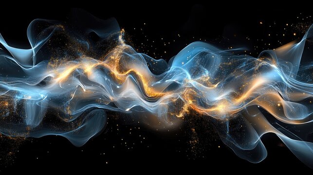Abstract artistic lightning explosion featuring dynamic blue and golden energy in a dark background.