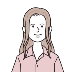 開襟シャツを着たロングヘアの女性