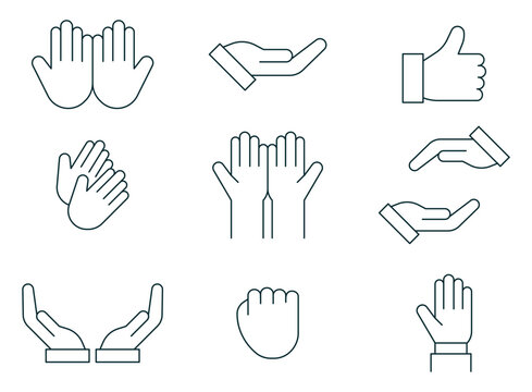 A set of different variations of linear hand icons. Vector illustration