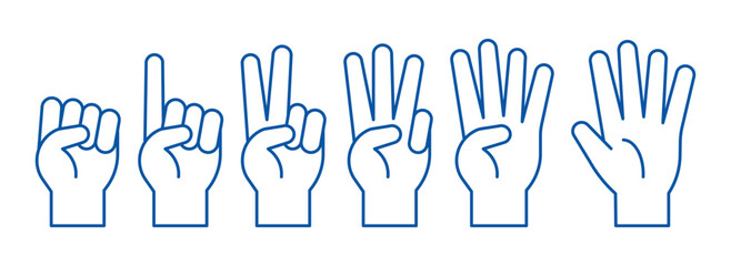 Hand count, gesture hand one, two, three, four, five, count to five. Vector icon template. Vector illustration