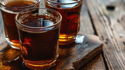 An eye - catching image features a glass filled with kvass, a traditional fermented beverage. The kvass has a deep, rich brown color, similar to that of dark beer but with a unique translucency