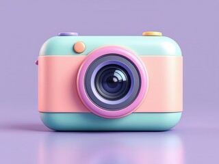 Cute Pastel Pink and Blue Toy Camera 3D Render