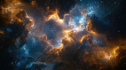 Cosmic energy storm where radiant blue and golden electricity clash, creating a celestial light show.