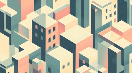 Fototapeta premium Abstract isometric city landscape with pastel hues.
