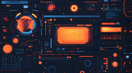 Obraz premium A futuristic interface with glowing orange and blue displays.