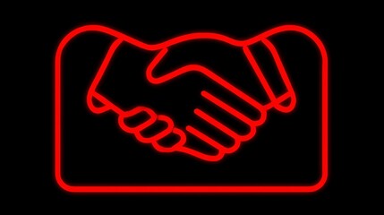 Obraz premium Red outline handshake symbol on black background, representing agreement and partnership