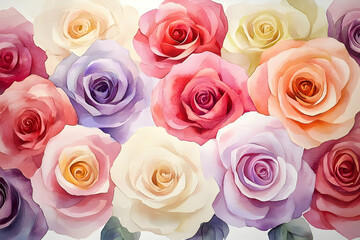 Fototapeta premium A vibrant bouquet of colorful roses in a watercolor style.