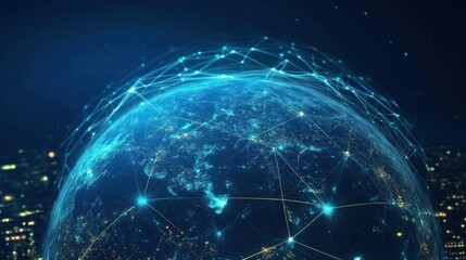 Obraz premium Interconnected World: Global Network Visualization with Glowing Data Nodes
