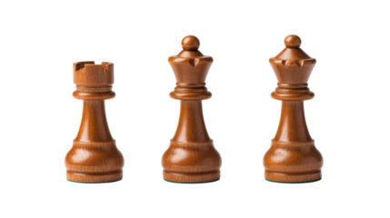 Chess Pieces Set on White Background - King, Queen, Rook Detail