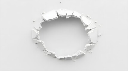 White Cracked Hole in Wall with Fragments Surrounding Opening