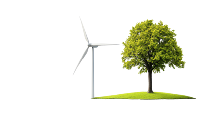 Renewable Energy Concept with Wind Turbine and Green Tree