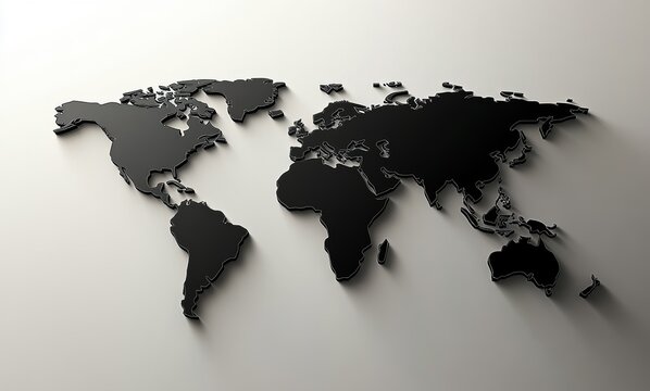 Global Landscape: A detailed, monochrome rendering of the world map, rendered with a soft, directional light that casts gentle shadows, evoking a sense of vastness and interconnectedness. 
