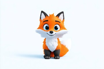 Obraz premium Cute cartoon fox sitting, happy expression