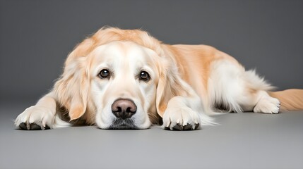 Beautiful Golden Retriever Lying on Floor with Relaxed Expression