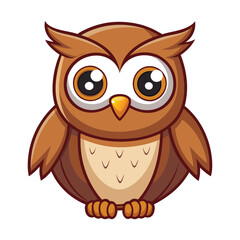 Obraz premium Cute brown cartoon owl vector illustration with big eyes, a beak, and feathers, embodying wisdom and wild nature