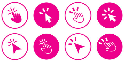 Computer mouse click cursor. Load symbol. Pointer cursor and loading icon. Cursors icons click set. Clicking cursor, pointing hand clicks icons. Variety Design.