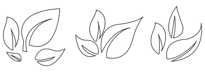 Eco leaves black set. Collection of graphic elements for website. Symbol of spring and summer. Natural and organic cosmetics products. Cartoon flat vector illustrations isolated on white background. © BEST TOP CRAFT