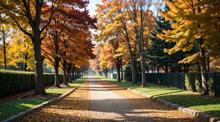 落ち葉舞う静かな秋の通り	