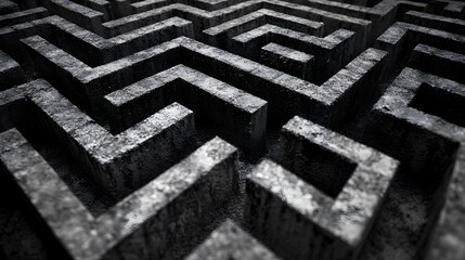 Intricate Black and White Maze Pattern with Complex Pathways