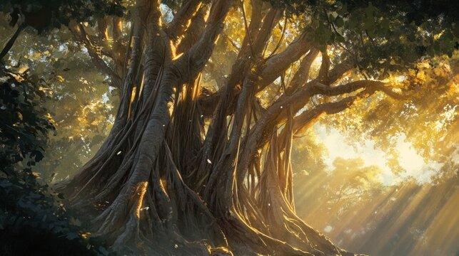 Majestic Banyan Tree: Golden Hour Serenity