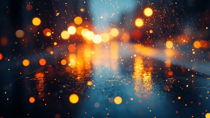 Obraz premium Rainy Night Cityscape: Blurry Lights and Wet Asphalt