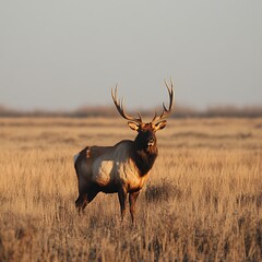 Elk in Golden Grassland