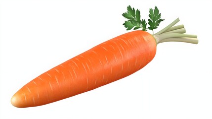 Fresh Carrot with Green Leaves on Top Against White Background