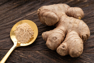Fresh ginger root - Zingiber officinale ground.
