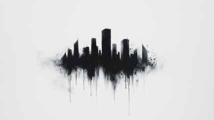 A striking silhouette of a city skyline in black paint with dripping effects.