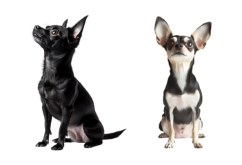 Collection of charming Chihuahua dogs with perked ears and alert expressions isolated on a white or transparent background.