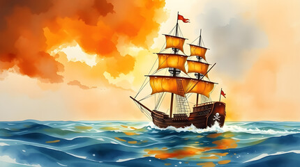 Sailing Shadows: Pirate Ship in the Storm