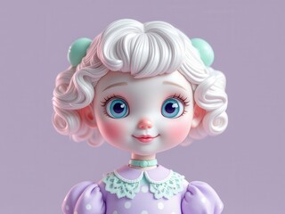 Fototapeta premium A charming toy doll with vibrant hair styled 