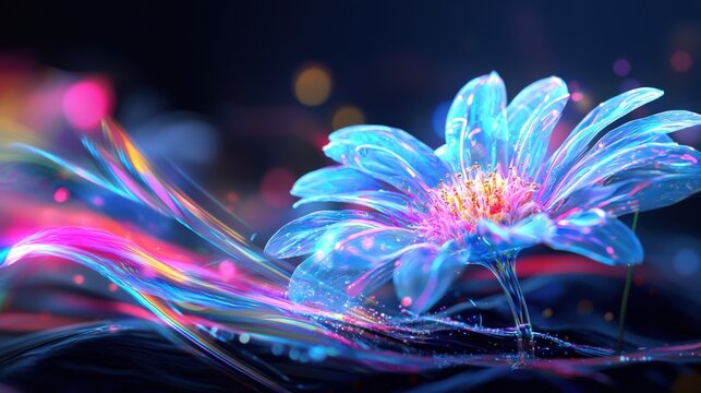 A digital artwork of abstract flowers in a surreal dreamscape, sprint flower